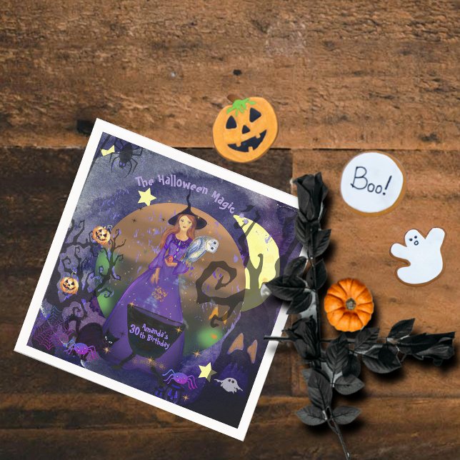 Halloween Witch Purple Birthday Party Napkins (Halloween Witch Purple Birthday Party Napkins)