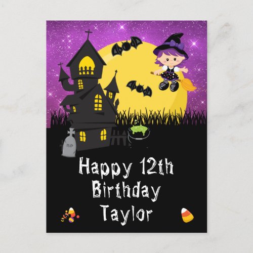 Halloween Witch Purple Happy Birthday Postcard