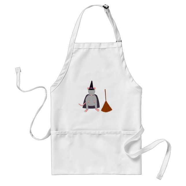 Halloween Witch Rat and Broom Adult Apron (Front)