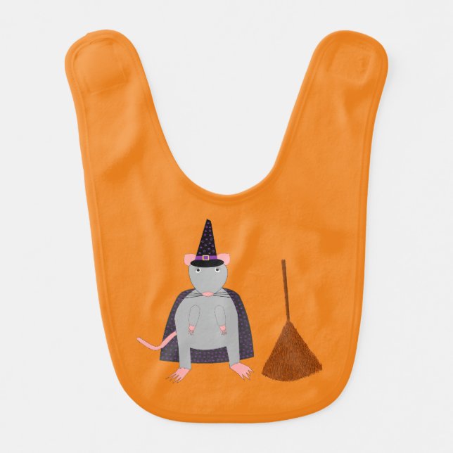 Halloween Witch Rat and Broom Baby Bib (Front)