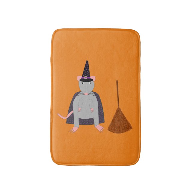 Halloween Witch Rat and Broom Bath Mat (Front Vertical)