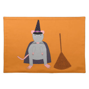 Halloween Witch Rat and Broom Cloth Placemat