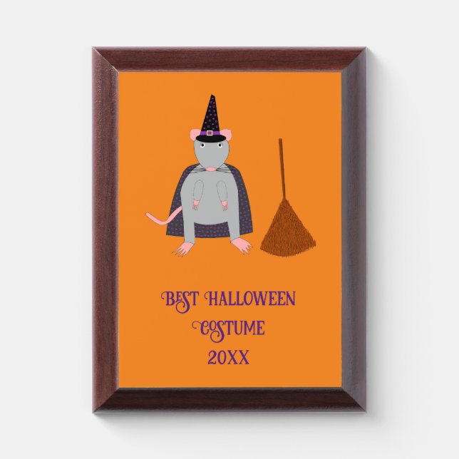 Halloween Witch Rat and Broom Custom Best Costume Award Plaque (Vertical)