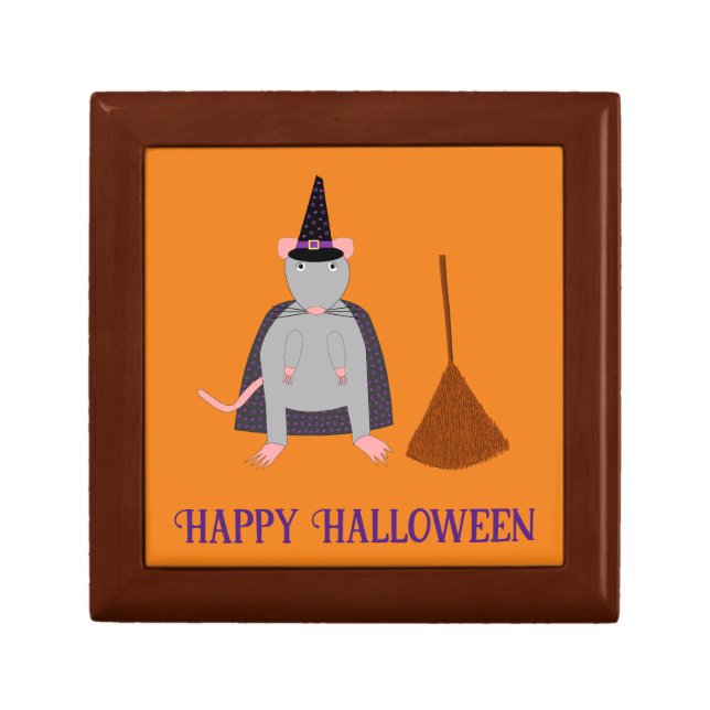 Halloween Witch Rat and Broom Custom Gift Box (Front)