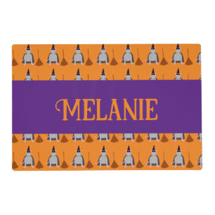 Halloween Witch Rat and Broom Custom Name Placemat