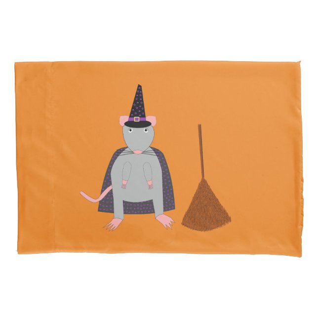 Halloween Witch Rat and Broom Double Sided Pattern Pillow Case (Front)