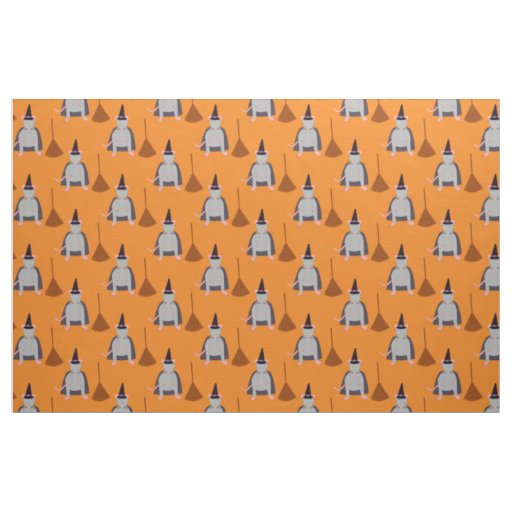 Halloween Witch Rat and Broom Fabric