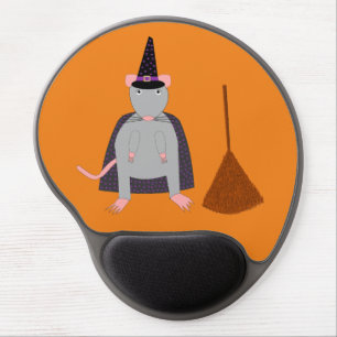 Halloween Witch Rat and Broom Gel Mouse Pad