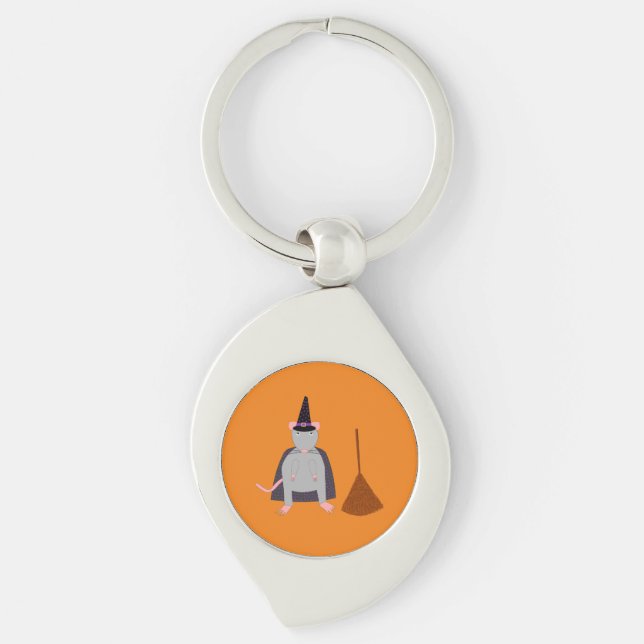 Halloween Witch Rat and Broom Keychain (Front)