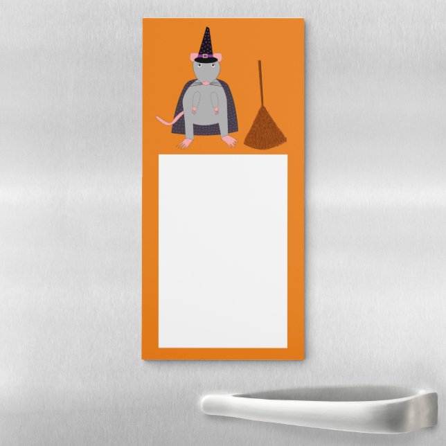 Halloween Witch Rat and Broom Magnetic Notepad (In Situ)