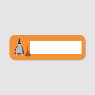 Halloween Witch Rat and Broom Name Tag