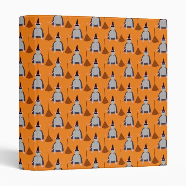 Halloween Witch Rat and Broom Patterned 3 Ring Binder (Front/Spine)