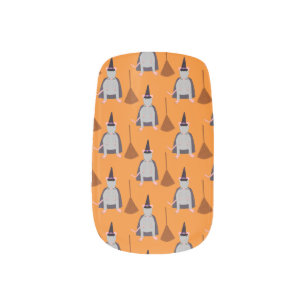 Halloween Witch Rat and Broom Patterned Minx Nail Art