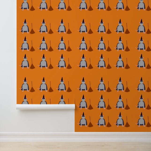 Halloween Witch Rat and Broom Patterned Wallpaper (Application)