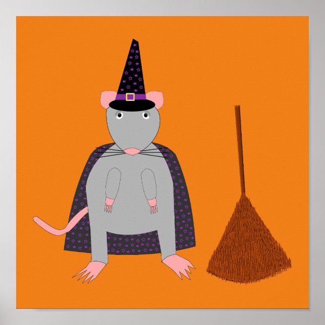 Halloween Witch Rat and Broom Poster (Front)