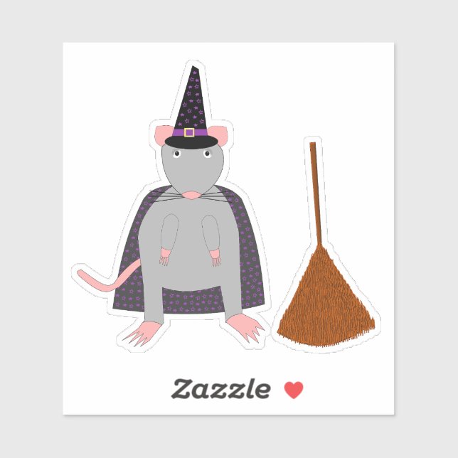 Halloween Witch Rat and Broom Sticker (Sheet)