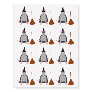 Halloween Witch Rat and Broom Temporary Tattoos