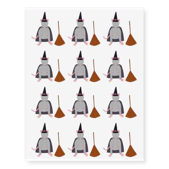 Halloween Witch Rat and Broom Temporary Tattoos (Front)
