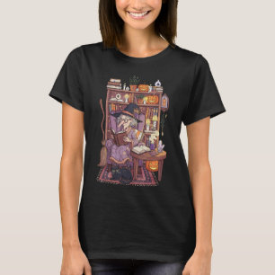 Halloween Witch Reading Books Retro Librarian Teac T-Shirt