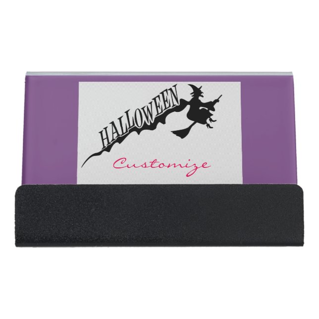 Halloween Witch Riding Broom  Thunder_Cove Desk Business Card Holder (Front)