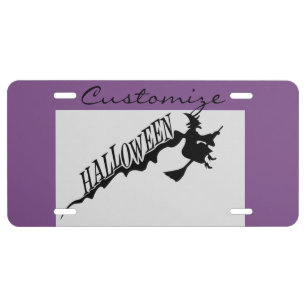 Halloween Witch Riding Broom Thunder_Cove License Plate