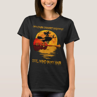 Halloween Witch Riding Brooms On A Dark Desert 2 T-Shirt