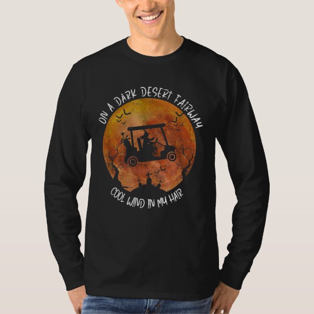Halloween Witch riding Golf Cart On A Dark Desert  T-Shirt (Front)