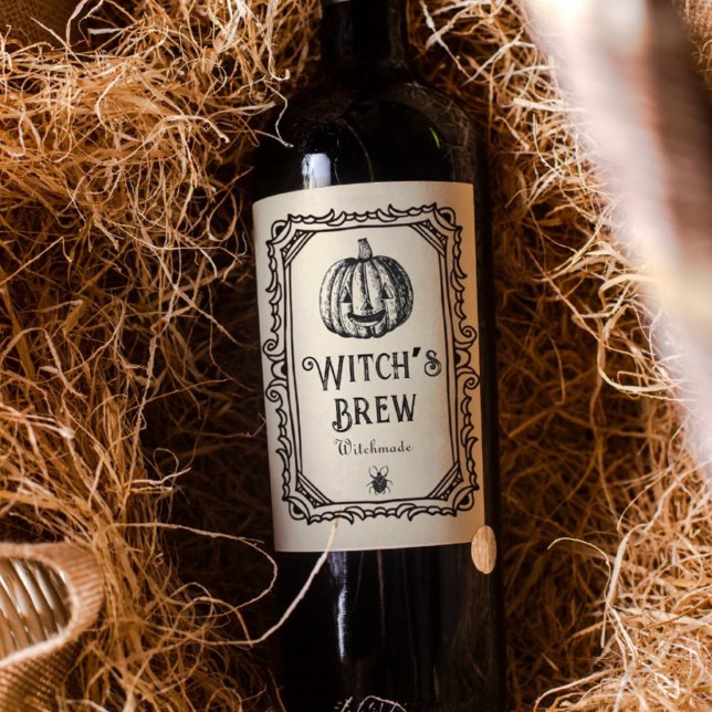 Halloween Witch’s Brew Drinks Funny Spooky  Wine  Label (Creator Uploaded)