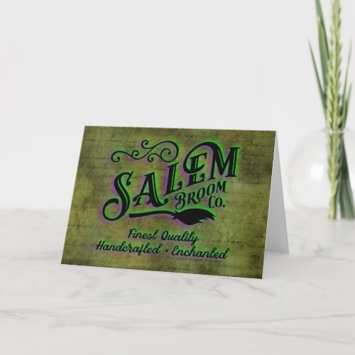 Halloween Witch Salem Broom Company Sign Card