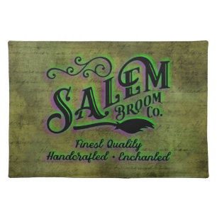 Halloween Witch Salem Broom Company Sign Cloth Placemat