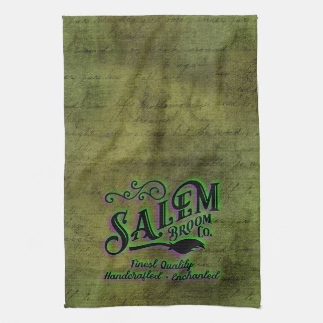 Halloween Witch Salem Broom Company Sign Kitchen Towel (Vertical)