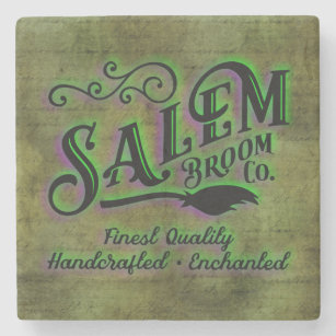 Halloween Witch Salem Broom Company Sign Stone Coaster