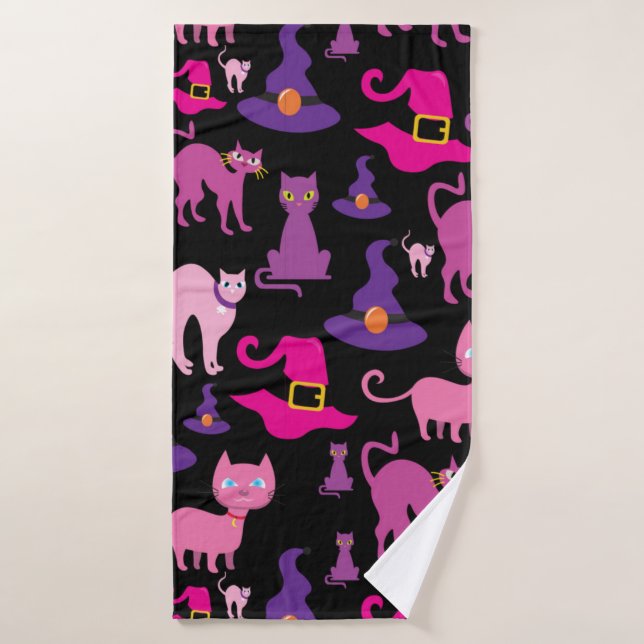 Halloween witch scary Black cat purple decorative Bath Towel (Bath Towel)