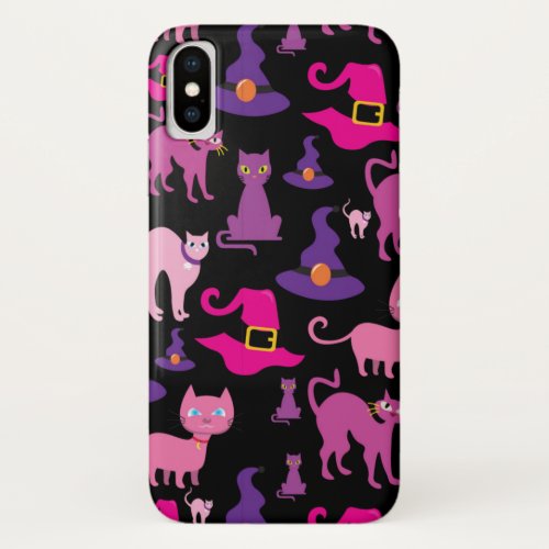 Halloween witch scary Black cat purple decorative iPhone X Case