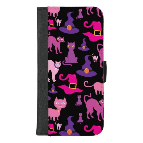 Halloween witch scary Black cat purple decorative iPhone 87 Plus Wallet Case