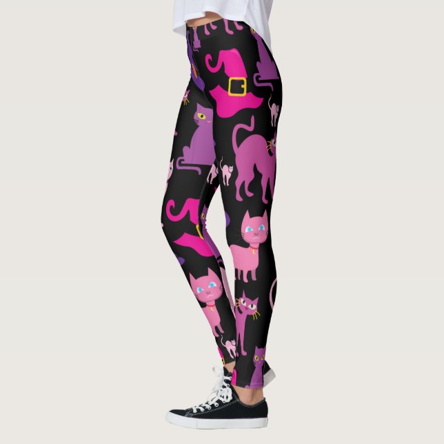 Halloween witch scary Black cat purple decorative Leggings (Left)