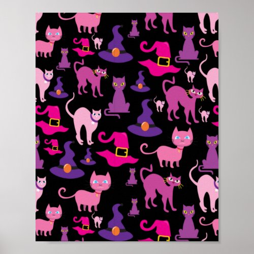 Halloween witch scary Black cat purple decorative Poster