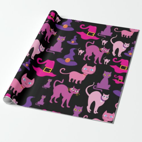 Halloween witch scary Black cat purple decorative Wrapping Paper