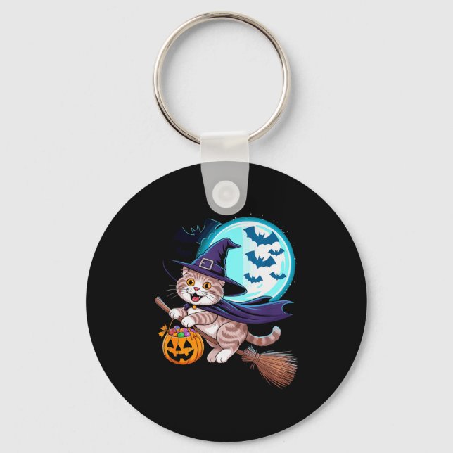 Halloween Witch Scottish Fold Moon Coupari  Keychain (Front)