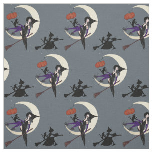 Halloween Witch Sharkskin Gray Fabric