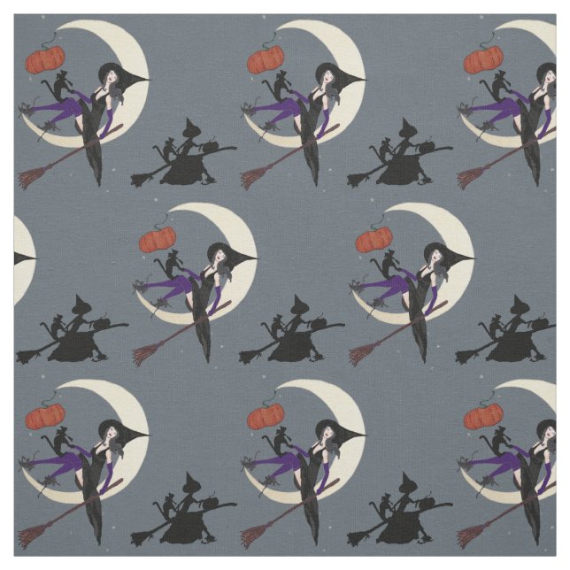 Halloween Witch Sharkskin Gray Fabric (Swatch)