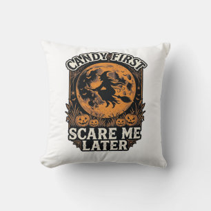 Halloween Witch Shirt Candy Scary Vintage Engravin Throw Pillow