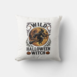Halloween Witch Shirt Vintage Broom Moon Graphic_1 Throw Pillow