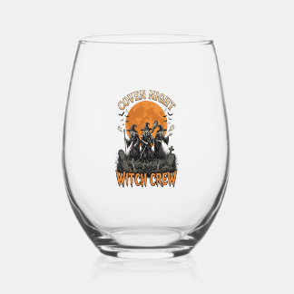 Halloween Witch Shirt Vintage Engraved Coven Night Stemless Wine Glass
