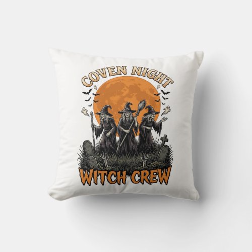 Halloween Witch Shirt Vintage Engraved Coven Night Throw Pillow