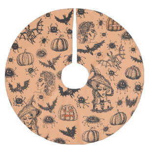 Halloween Witch Silhouette: Cartoon Pattern. Brushed Polyester Tree Skirt