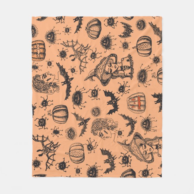 Halloween Witch Silhouette: Cartoon Pattern. Fleece Blanket (Front)