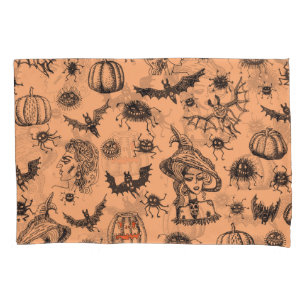 Halloween Witch Silhouette: Cartoon Pattern. Pillow Case