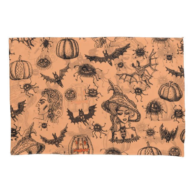 Halloween Witch Silhouette: Cartoon Pattern. Pillow Case (Front)