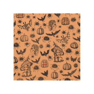 Halloween Witch Silhouette: Cartoon Pattern. Wood Wall Art